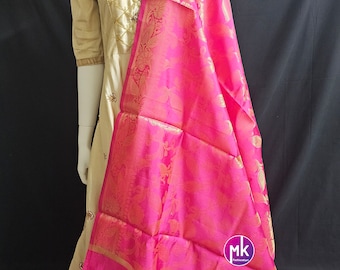 Banarasi Silk Pink Color Dupatta with floral weaving - MK Fashionkart
