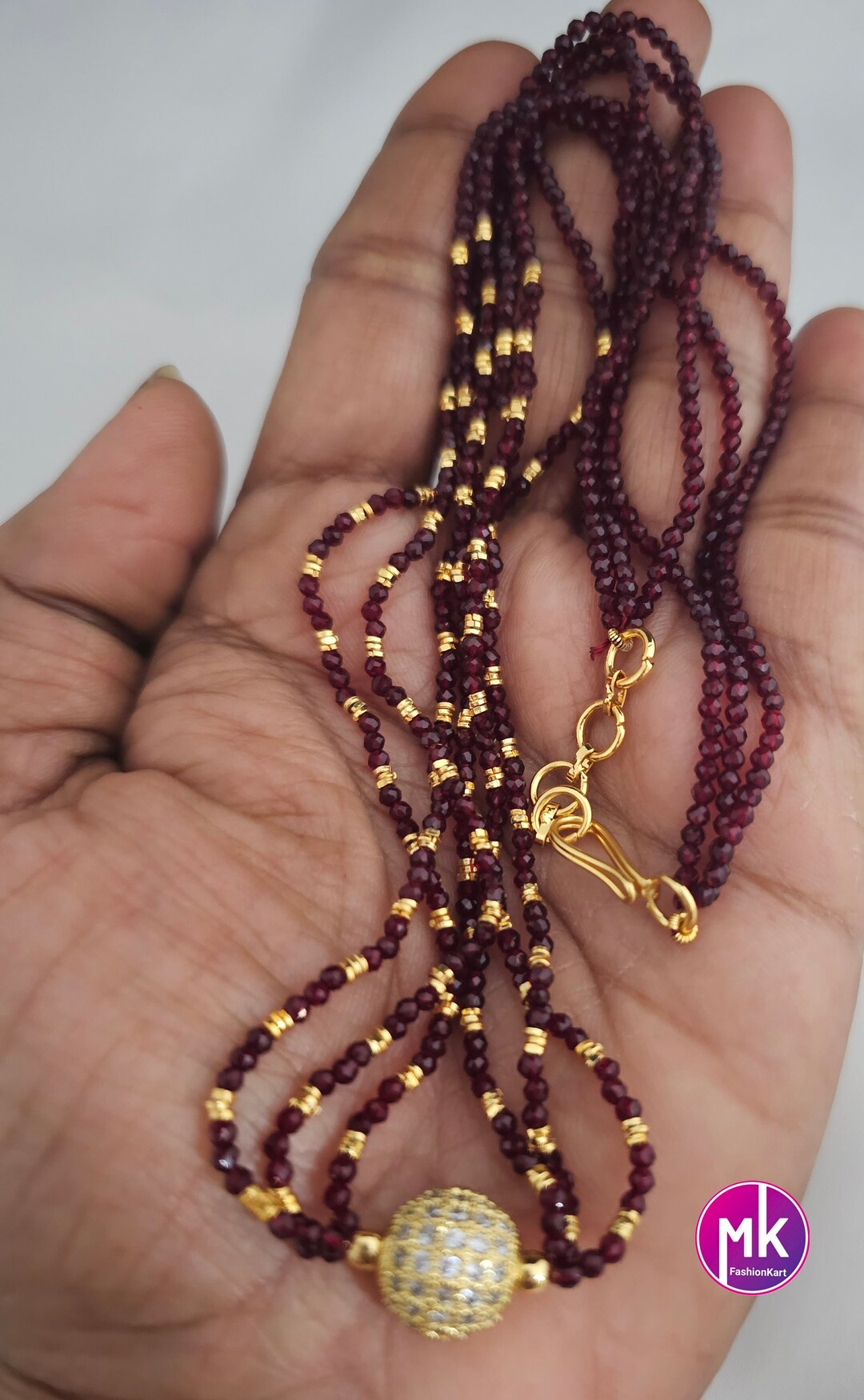 Small Crystal Bead Three Layer Chain With Stone Ball Pendent MK