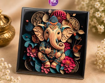 Modern Art lord Ganesa/Tanjavur picture of Goddess Gaja Lakshmi Acrylic Fridge magnet House warming Gift, Pooja return gift - MK Fashionkart