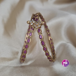 Matte gold finish Kemp and AD stones Bangles - Set of 2 bangles - Size 2.4, 2.6 and 2.8 - Fashion Jewelry - MK Fashionkart