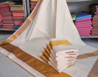 Traditional Kerala Kasavu cotton Saree - Puja Saree from kerala with Golden Border - Stylish cotton Saree for all seasons - MK Fashionkart