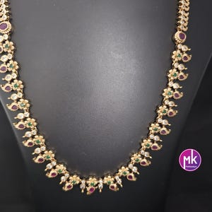 Premium quality Matte gold finish Kemp stone Simple Haram with cute Earrings - Traditional Jewelry - MK Fashionkart - Fashion Jewelry