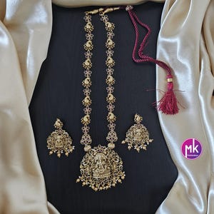 Panchmukh Ganesa Premium quality Gold Jewelry Replica Haram with big pendent with matching Big Earrings - Bridal Haram - MK Fashionkart