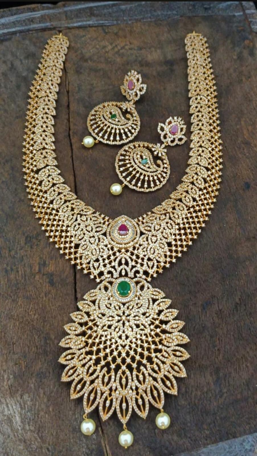 Bridal Diamond Finish CZ Stone Long Haram - Partywear Haram - Mk Fashionkart - Fashion Jewelry