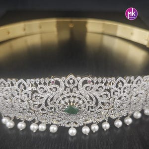 Peacock Gold finish AD/CZ Stone Bridal Hip Chain-Traditional Hip Chain-Vaddanam-Kamarbandh-Kamarpatta-Waist belt-Belly chain-MK Fashionkart