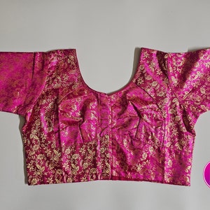 Readymade Saree Blouse - Pink with golden print Blouse - Choli cut blouse - size 40&quot; - MK Fashionkart