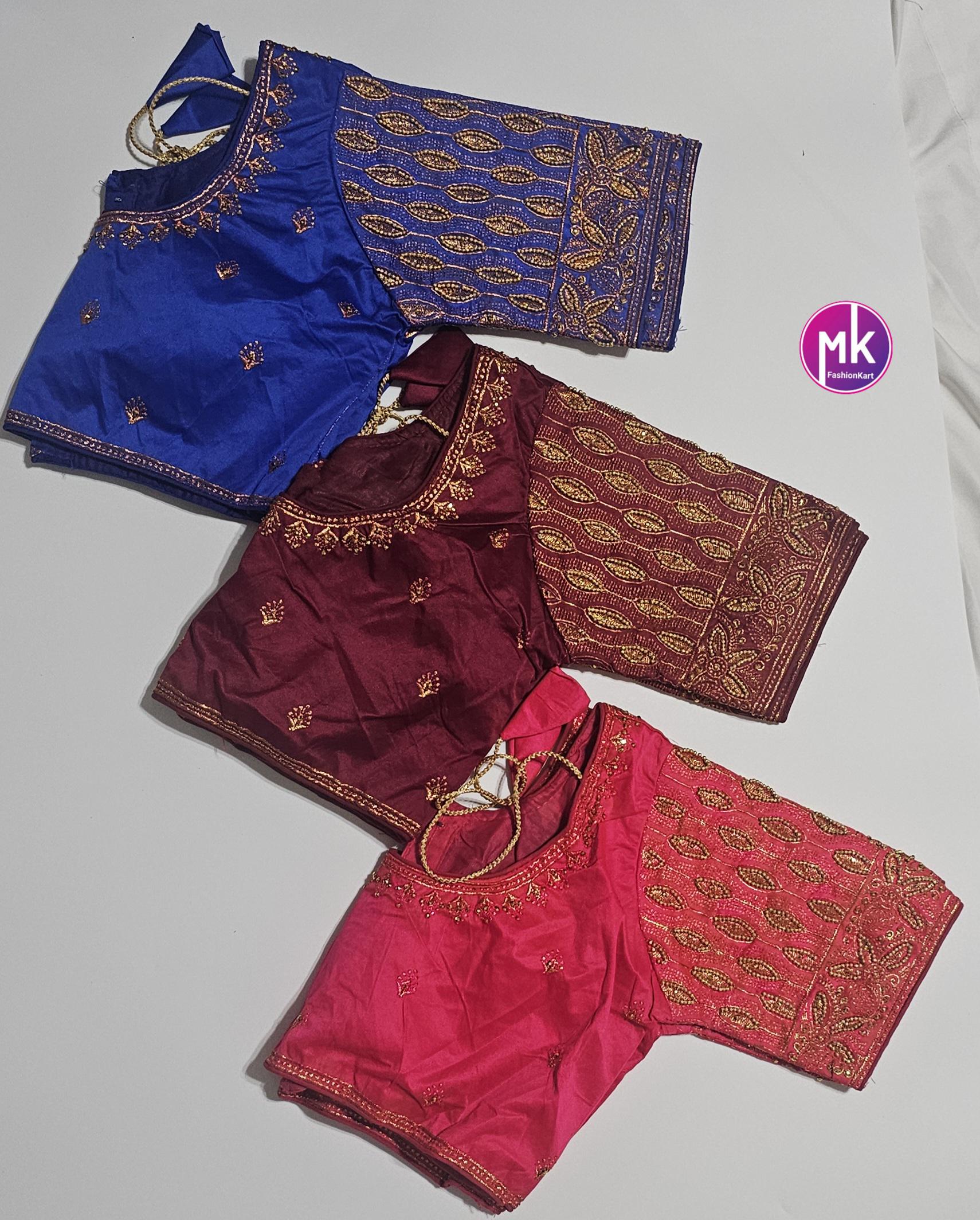 Readymade Saree Blouse - Soft Silk Floral Embroidery Blouses for