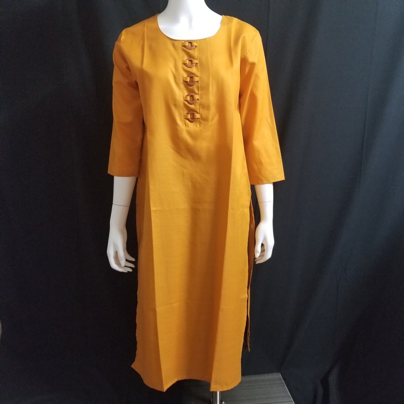 MK Fashionkart Indian Fashion Jewelry 42 size Rayon Mustard color Kurti XL
