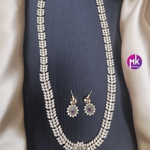 Premium Matte gold finish AD stone Haram with matching Earrings - Wedding Haram - Traditional Jewelry - Fashion Jewelry - MK Fashionkart