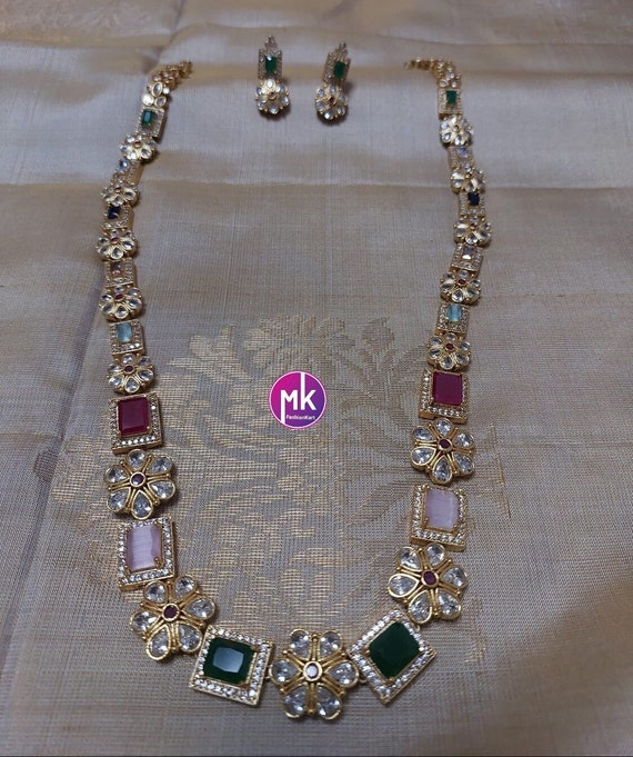 Premium Quality Multi-color AD/CZ Stone Flower Design Haram With