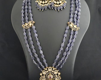 Ganesa Premium high quality grand looking Victorian pendent with strawberry bead long mala w Beautiful Victorian Earrings - MK Fashionkart