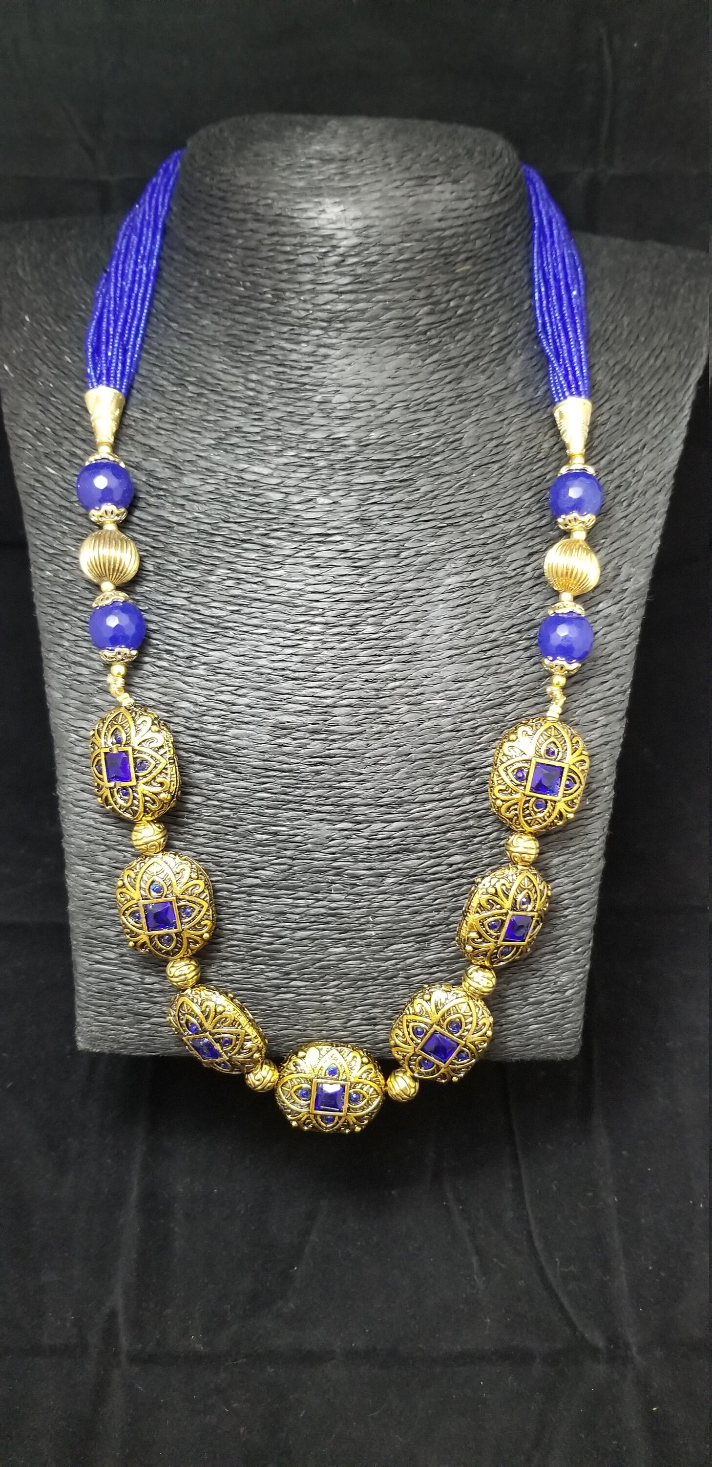 Blue Stone Antique bead with Blue beaded chain MK