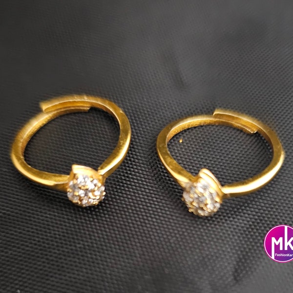 Gold finish Toe Ring with AD stones/Leg Finger Ring/Adjustable Toe Ring/Metti/-  MK Fashionkart - Indian Fashion Jewelry