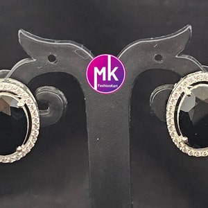 Silver finish premium polish AD Black stones stud Earrings - MK Fashionkart - Fashion Jewelry