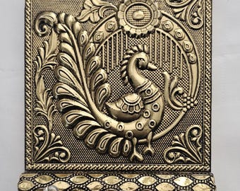 Peacock design Wooden Brass Antique coating less weight hook/key holder House warming Gift, Pooja return gift - MK Fashionkart