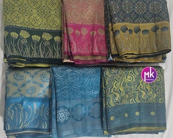 Sari de seda suave y elegante con blusa a juego en contraste - Sari con blusa a juego - Sari de fiesta - MK Fashionkart
