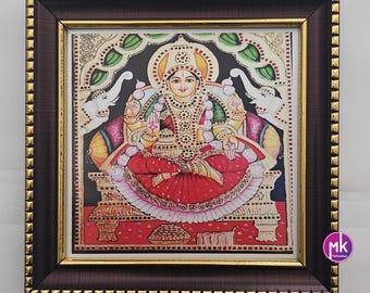 Goddess Gaja Lakshmi Tanjore style painting photo with Frame House warming Gift, Pooja return gift, Wedding Return gift - MK Fashionkart