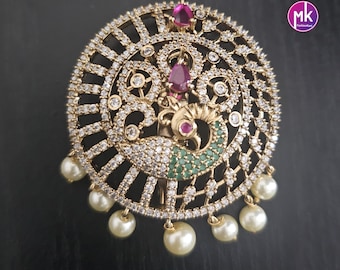 Peacock design Premium Quality AD stone Multi-color Saree/Lehenga/Dress Pin - Wedding Dress Pin -MK Fashionkart - Fashion Jewelry