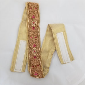 Dark Pink Golden Aari work Hip Belt with Fastner - Saree Belt - Matching for Saree and Lehenga -waist belt Fashion Jewelry - MK Fashionkart