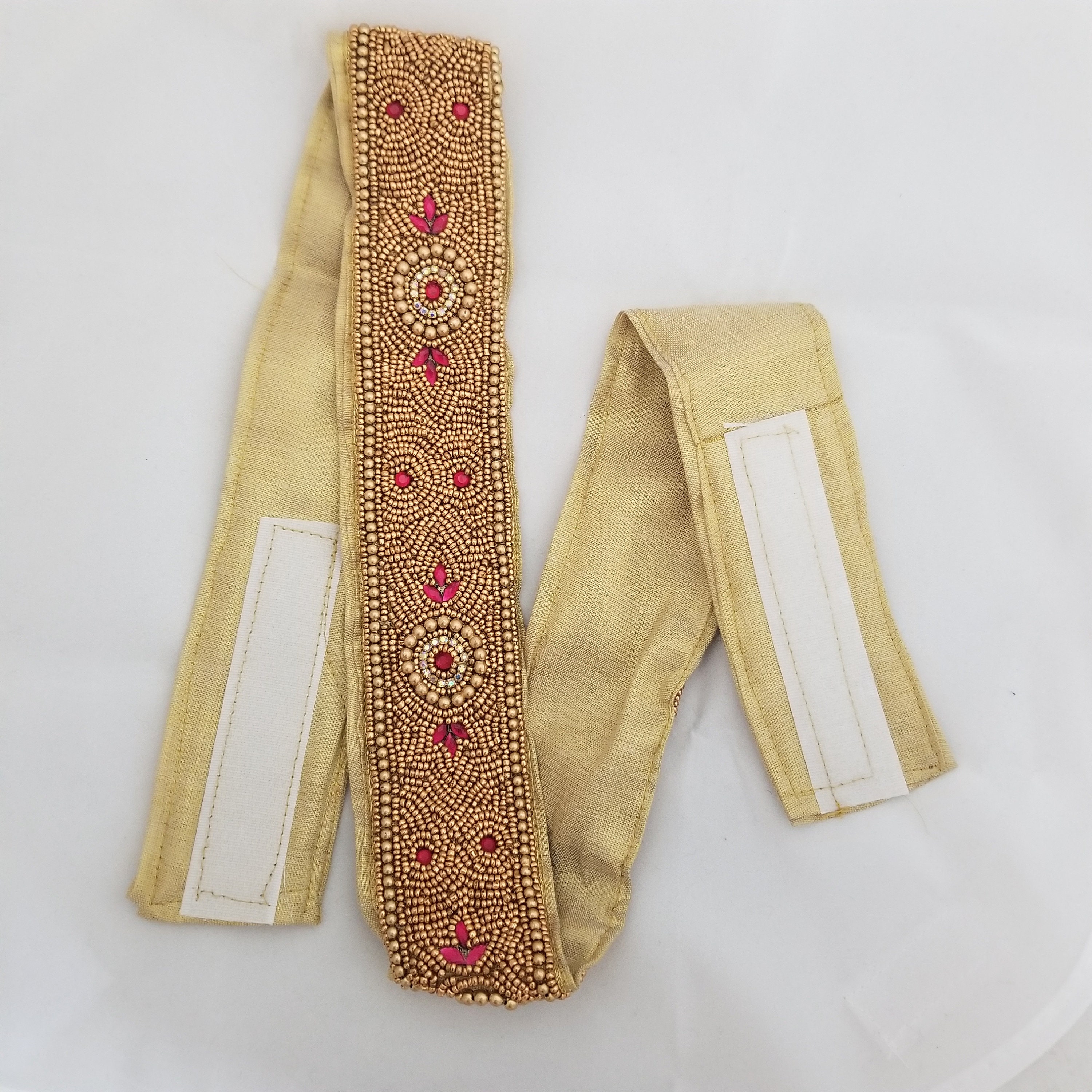 Dark Pink Golden Aari Work Hip Belt With Fastner Saree Belt