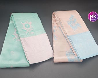 Sari de seda color mantequilla de lujo en tonos pastel - Saris de seda color mantequilla exclusivos - Sari con blusa para correr - MK Fashionkart