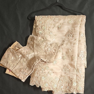 Women beige Organza  Embroidery Coding sequence salwar suit