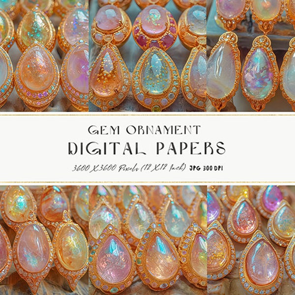 Gem Ornament Digital Papers, Gemstone Cabochon/Brooch/Pendant Images, Aesthetic Clipart, Digital Print, Digital Journaling, Commercial Use