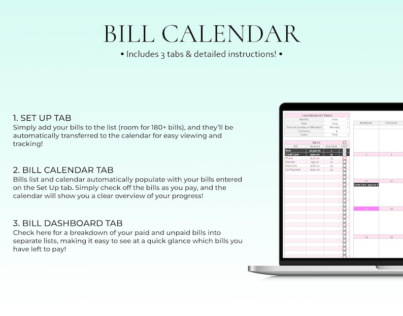 Fakturakalender Fakturaplanerare Utgiftsspårare Fakturaorganisatör Budgetkalkylblad Månadsfakturaspårare Finansiell planerare Google Sheets Excel bild 3