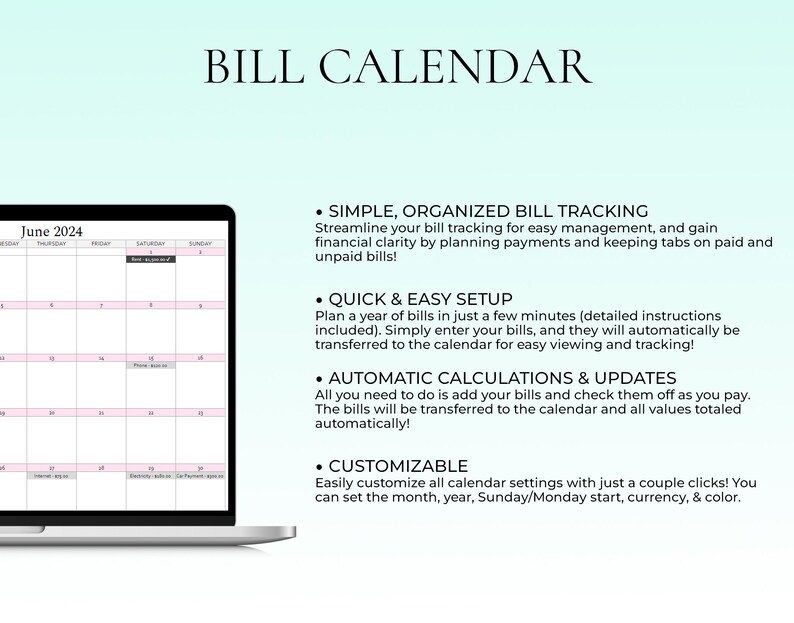 Fakturakalender Fakturaplanerare Utgiftsspårare Fakturaorganisatör Budgetkalkylblad Månadsfakturaspårare Finansiell planerare Google Sheets Excel bild 2