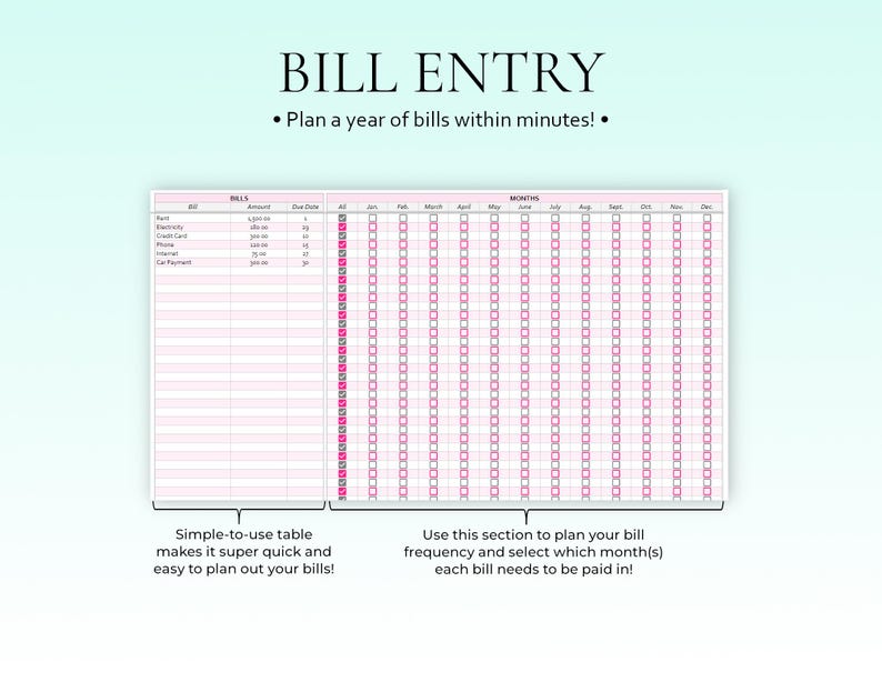 Fakturakalender Fakturaplanerare Utgiftsspårare Fakturaorganisatör Budgetkalkylblad Månadsfakturaspårare Finansiell planerare Google Sheets Excel bild 4