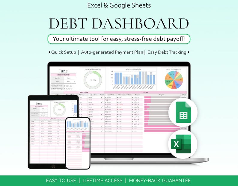 Debt Payoff Tracker Debt Snowball Spreadsheet Google Sheets Debt Tracker Financial Planner Debt Payment Tracker Monthly Budget Spreadsheet image 1