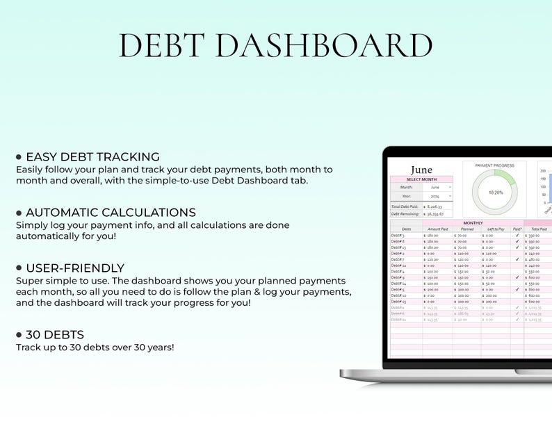 Debt Payoff Tracker Debt Snowball Spreadsheet Google Sheets Debt Tracker Financial Planner Debt Payment Tracker Monthly Budget Spreadsheet image 3
