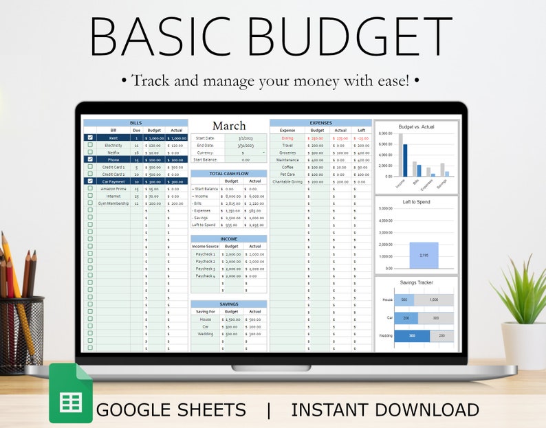 Monthly Budget Spreadsheet Google Sheets Budget Template Etsy