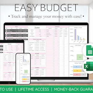 Monthly Budget Spreadsheet Excel Google Sheets Budget Template Expense Tracker Digital Budget Planner Financial Budgeting Organizer