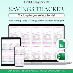 Savings Tracker, Sinking Funds Tracker , Money Saving Challenge Financial Planner, Digital Savings Monthly Budget Spreadsheet Google Sheets