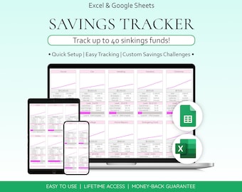 Rastreador de ahorros, Rastreador de fondos de amortización, Planificador financiero para retos de ahorro, Hoja de cálculo de presupuesto mensual de ahorro digital (Hojas de cálculo de Google)