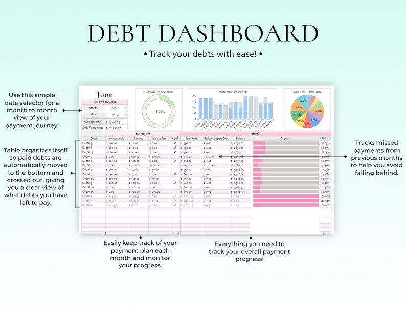 Debt Payoff Tracker Debt Snowball Spreadsheet Google Sheets Debt Tracker Financial Planner Debt Payment Tracker Monthly Budget Spreadsheet image 6