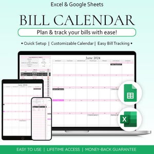 Bill Calendar Bills Planner Expense Tracker Bill Organizer Budget Spreadsheet Monthly Bill Tracker Financial Planner Google Sheets Excel