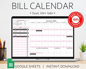 Bill Calendar Bills Planner Expense Tracker Bill Organizer Budget Spreadsheet Monthly Bill Tracker Financial Planner Google Sheets