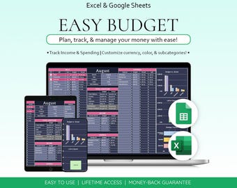 Planificador de presupuesto simple, hoja de cálculo de Google Sheets Excel, organizador de finanzas personales, herramienta de gestión de gastos, rastreador de gastos del hogar