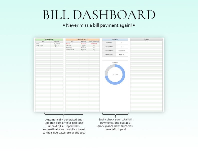 Fakturakalender Fakturaplanerare Utgiftsspårare Fakturaorganisatör Budgetkalkylblad Månadsfakturaspårare Finansiell planerare Google Sheets Excel bild 6