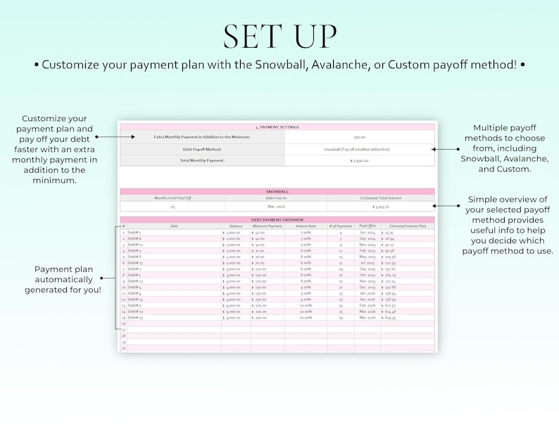 Debt Payoff Tracker Debt Snowball Spreadsheet Google Sheets Debt Tracker Financial Planner Debt Payment Tracker Monthly Budget Spreadsheet image 5