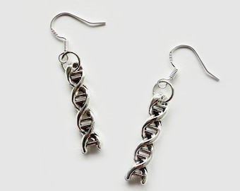 Silver DNA Earrings | 925 Sterling Silver Hooks | Chemistry | Biology | Jewellery | Science