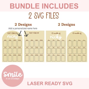 SVG Baby Meilenstein-Fotoboard Bundle I Erstes Jahr Fotorahmen SVG I Babyfoto SVG I Personalisiert I Baby 12 Monate I Modernes Babydekor