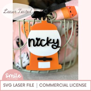 Kaugummi Korb Tag SVG I Halloween SVG I Personalisierter Tag svg I Namensschild I Korb-Tag I Gumball I Halloween I Glowforge I X-Tool I Laster