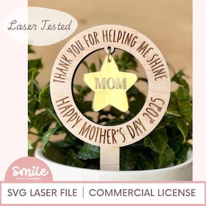 Bâton de plante mère étoile suspendue SVG I cadeau fête des mères SVG I bâton de plante SVG I mère I cadeau grand-mère I Testé au laser I Glowforge