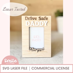 Conduce seguro Papá Visor Marco de fotos SVG I Visor SVG I Marco de fotos SVG I Marco de visera I Regalo del día del padre I Regalo para papá I Abuelo I Prueba láser
