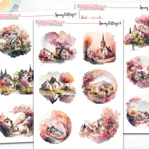 Frühling Dorf Szenen-Journaling Aufkleber/Bullet Journal/Planer Sticker/Bujo