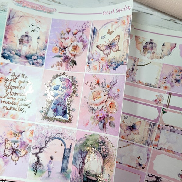 FOILED - Secret Garden- NEW Format! 6-Page Deluxe Weekly Planner Sticker Kit – Vertical Weekly Style