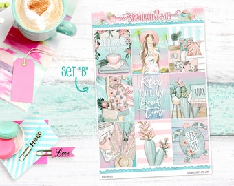 Boho Beach - SET "B" - 8 page Deluxe Weekly Planner Sticker Kit – for Erin Condren Vertical and Happy Planner